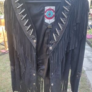 Black Fringe Suede Jacket